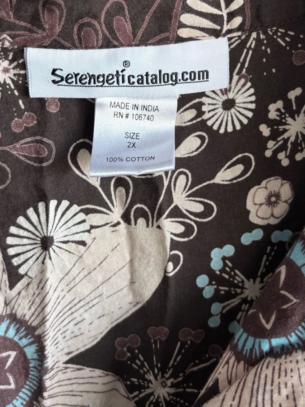 Serengeti Brown Tan Floral Full Button Short Sleeve Cotton Collar Midi Dress 2X - Picture 6 of 8